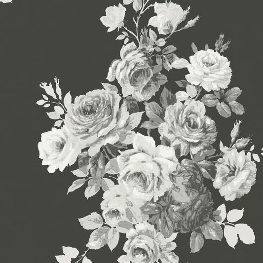 Magnolia Home Tea Rose Wallpaper - Black and Gray
