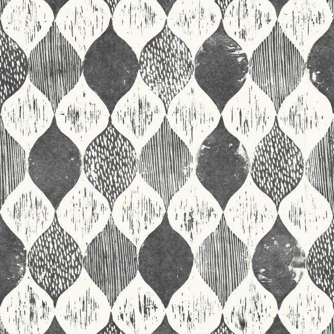 Magnolia Home Woodblock Print Wallpaper - Black and White