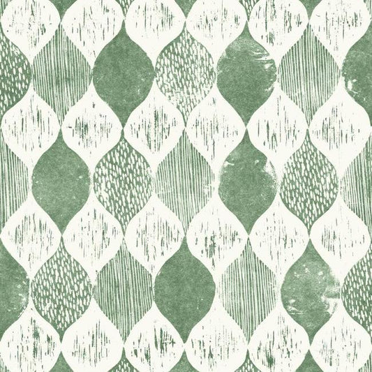Magnolia Home Woodblock Print Wallpaper - Forest Green
