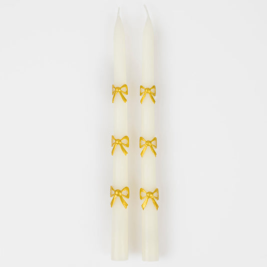 Gold Bow Taper Candles