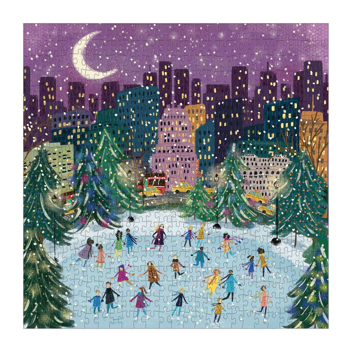 Merry Moonlight Skaters Foil Jigsaw Puzzle