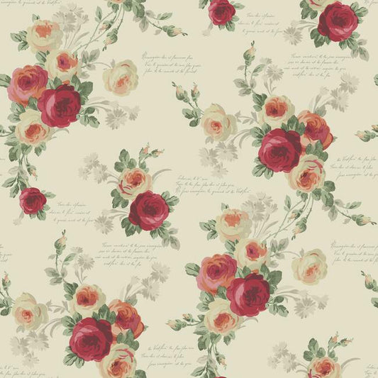 Magnolia Home Heirloom Rose Wallpaper - Red and Beige