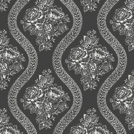 Magnolia Home Coverlet Floral Wallpaper - White on Black