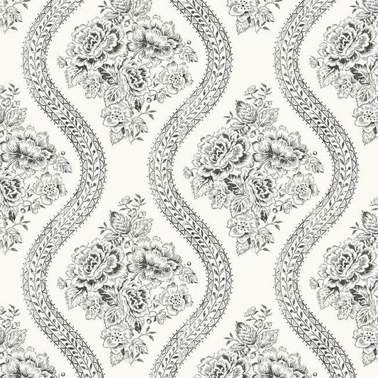 Magnolia Home Coverlet Floral Wallpaper - Black on White