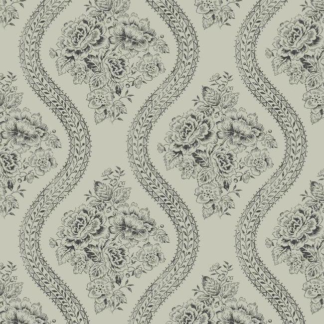 Magnolia Home Coverlet Floral Wallpaper - Black on Sunday Stroll