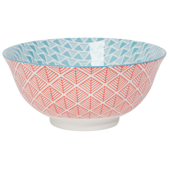 Stamped Bowl - Red Blue Leaf Geo