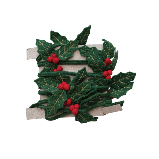 Felt Holly Berry Garland - Dark Green