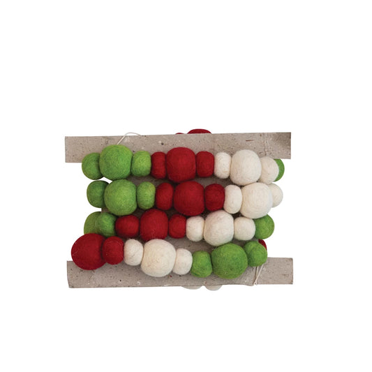 Felt Pom Pom Garland - Green, White, Red