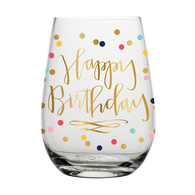 Happy Bday Polka Dot Stemless Glass