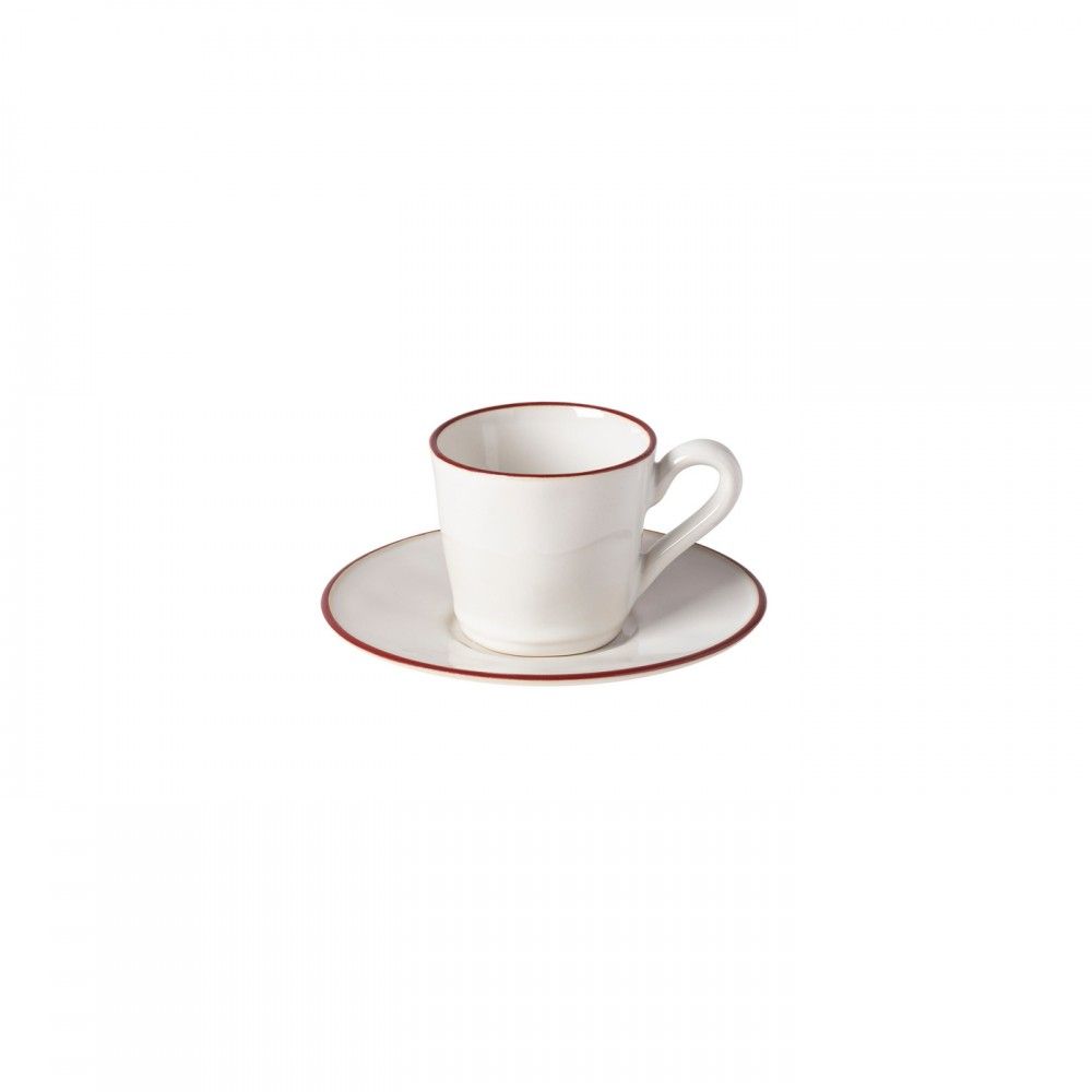 Beja Coffee Cup & Saucer Set - White Red