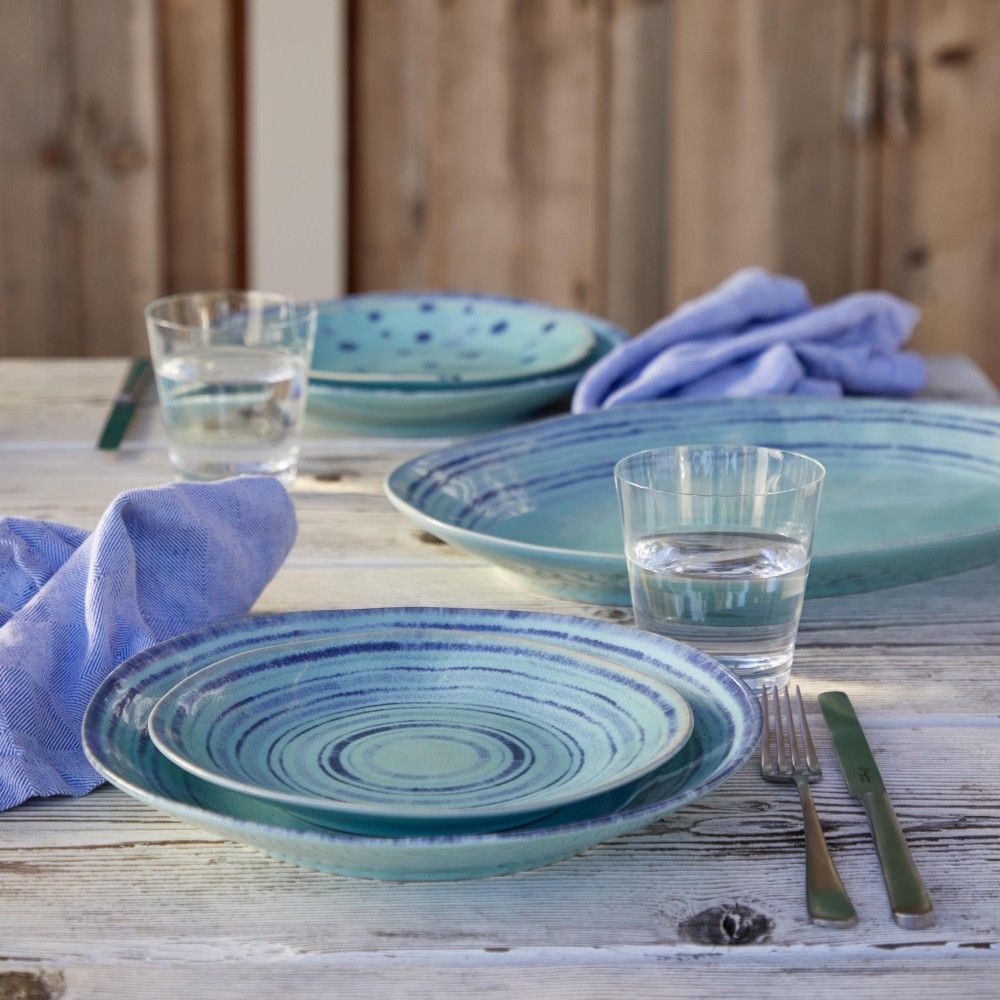 Nantucket Salad Plate Set - Aqua Stripes