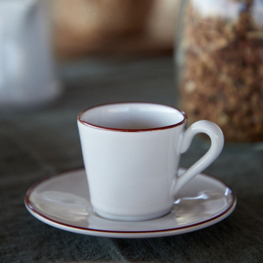 Beja Coffee Cup & Saucer Set - White Red