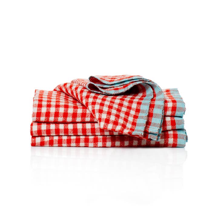 Two-Tone Gingham Napkins - Orange / Aqua