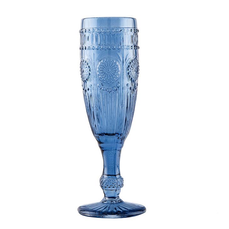 Pressed Glass Champagne Flute - Blue