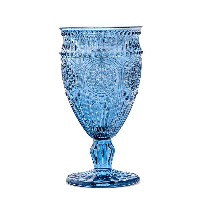 Pressed Glass Wine Goblet - Blue