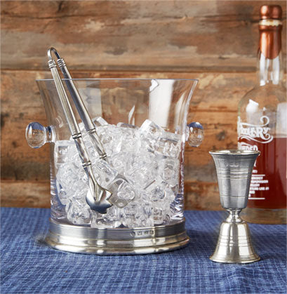 Match Pewter Crystal Ice Bucket with Handles & Tongs
