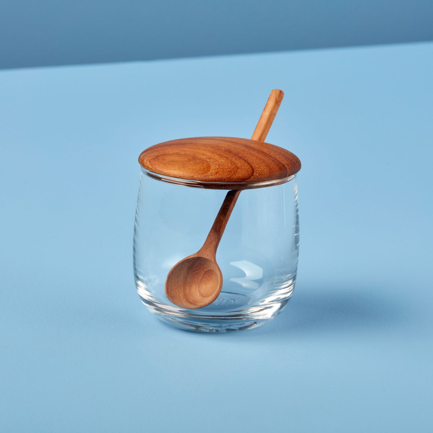 Teak & Glass Jar With Spoon