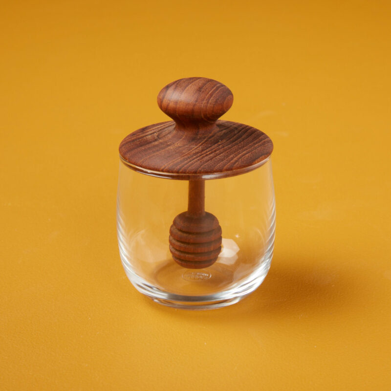 Teak & Glass Mini Honey Jar
