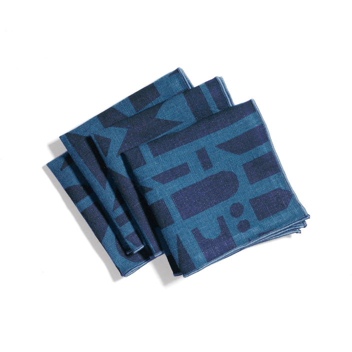 Hand Printed Cocktail Napkin Set - Mixta Blues