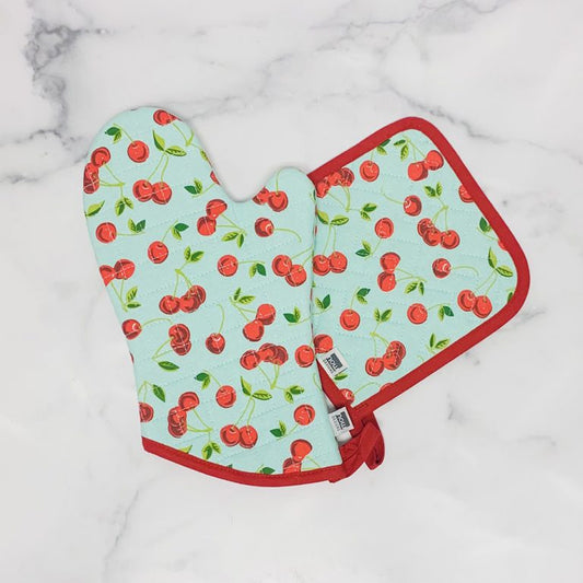 Pot Holder Oven Mitt Set - Cherries