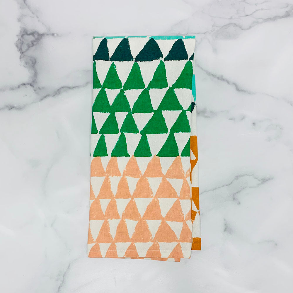 Graphic Shapes Dish Towel - Green Orange Triangles