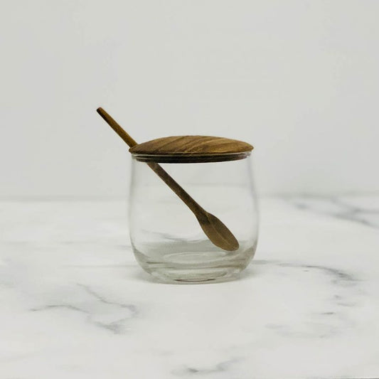 Teak & Glass Jar With Spoon