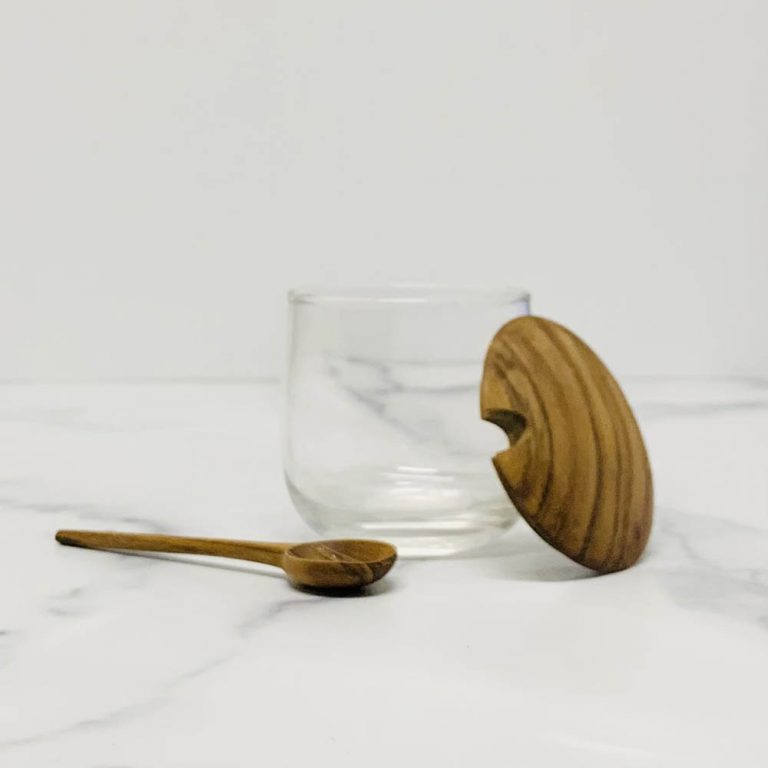 Glass Jar With Teak Lid & Spoon, Be Home