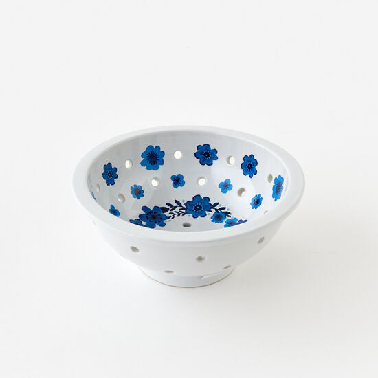 Blue and White Floral Colander