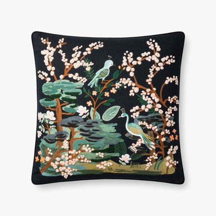 Rifle Paper Co x Loloi Kyoto Garden Pillow - Black (Set of 2)