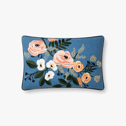 Rifle Paper Co x Loloi Les Fleurs Lumbar Pillow - Blue (Set of 2)