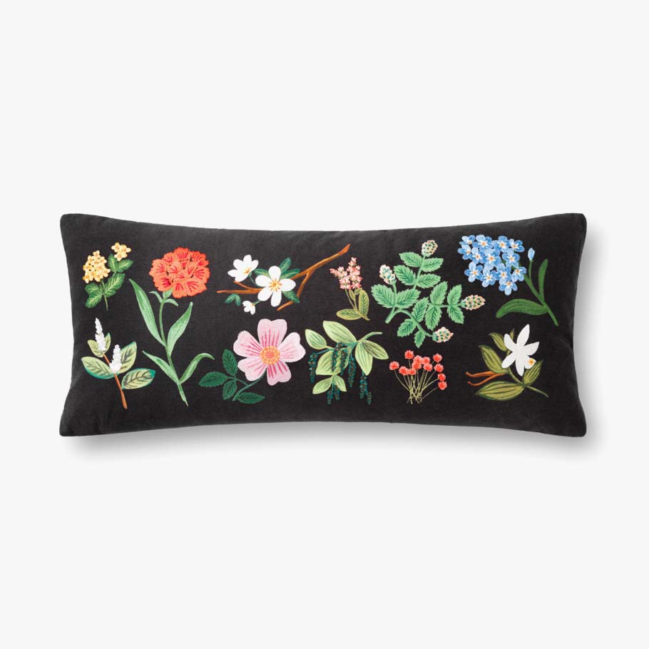 Rifle Paper Co x Loloi Floral Study Lumbar Pillow - Black (Set of 2)