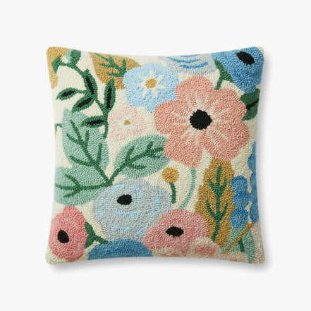 Rifle Paper Co x Loloi Garden Party Hooked Pillow - Cream (Set of 2)