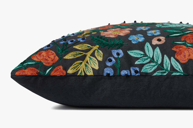 Rifle Paper Co x Loloi Wildwood Garden Lumbar Pillow - Black (Set of 2)