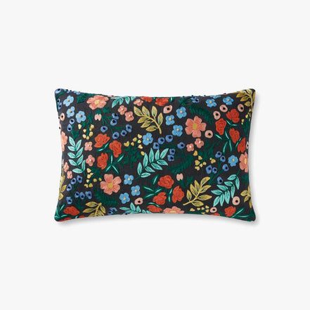 Rifle Paper Co x Loloi Wildwood Garden Lumbar Pillow - Black (Set of 2)