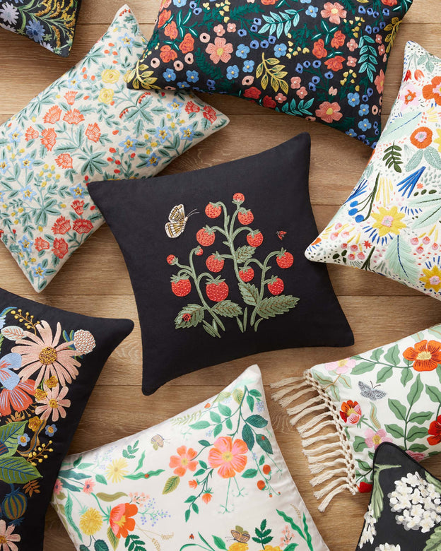 Rifle Paper Co x Loloi Wildwood Garden Lumbar Pillow - Black (Set of 2)