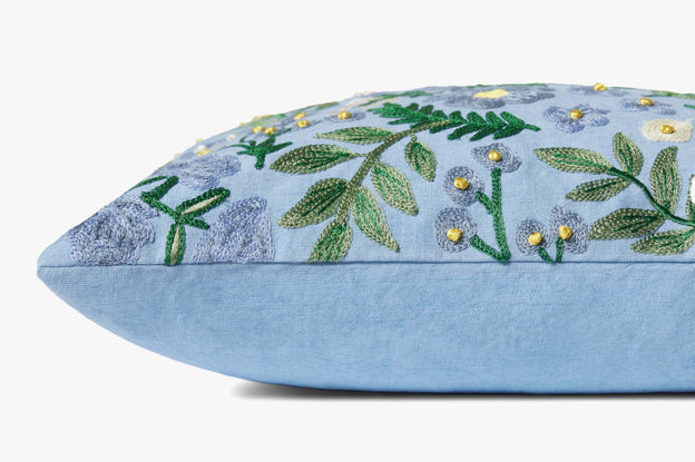 Rifle Paper Co x Loloi Wildwood Garden Lumbar Pillow - Periwinkle (Set of 2)