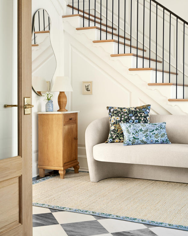 Rifle Paper Co x Loloi Wildwood Garden Lumbar Pillow Periwinkle