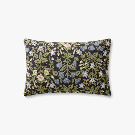 Rifle Paper Co x Loloi Mughal Rose Lumbar Pillow - Black (Set of 2)