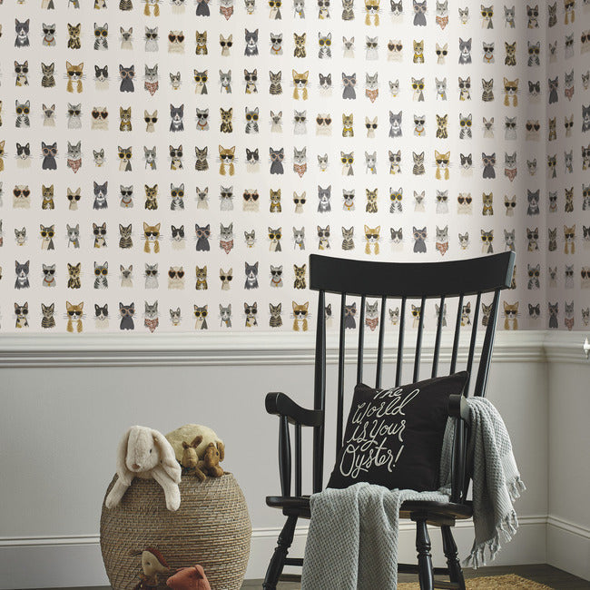 Rifle Paper Co Cool Cats Peel & Stick Wallpaper - Grey & Gold