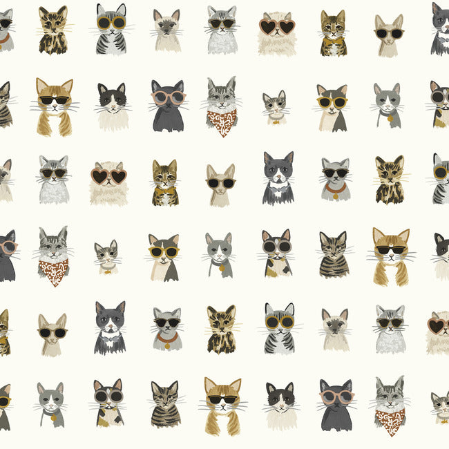Rifle Paper Co Cool Cats Peel & Stick Wallpaper - Grey & Gold
