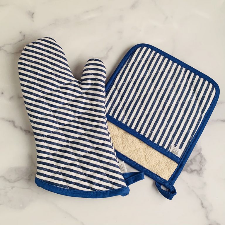 Pot Holder Oven Mitt Set - Blue Stripe