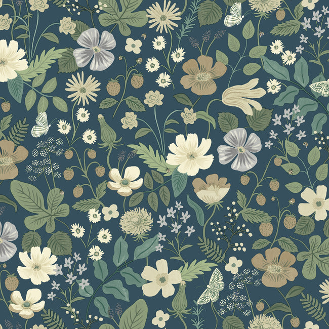 Rifle Paper Co Strawberry Fields Wallpaper - Teal