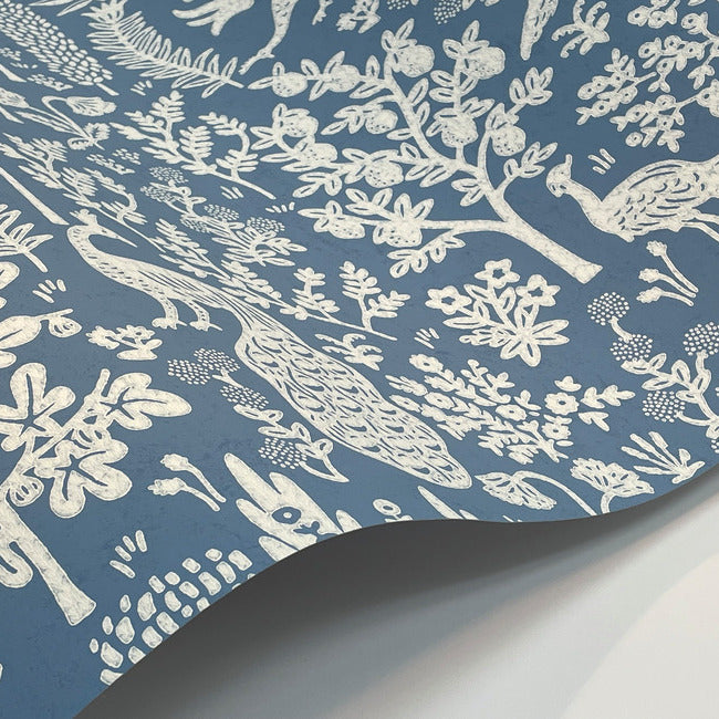 Rifle Paper Co Menagerie Toile Wallpaper - Blue & White