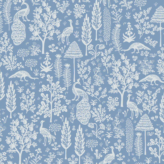 Rifle Paper Co Menagerie Toile Wallpaper - Blue & White