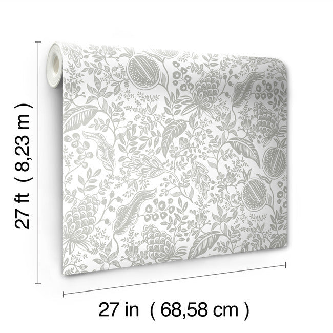 Rifle Paper Co Pomegranate Wallpaper - White & Metallic Silver