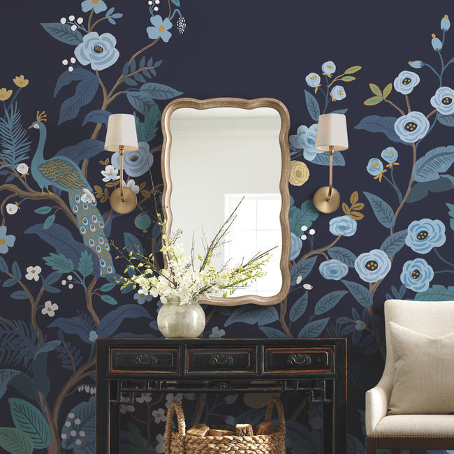 Rifle Paper Co Peacock Wallpaper Mural - Navy