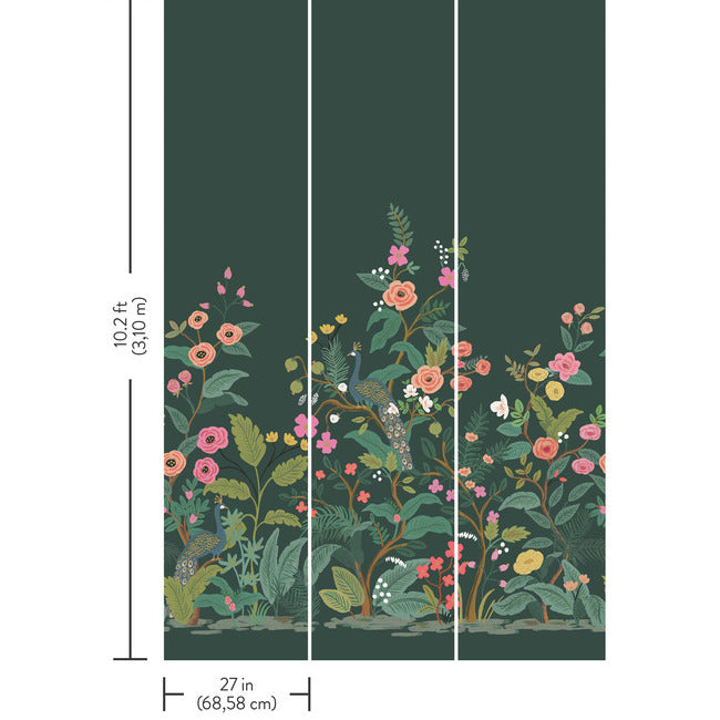 Rifle Paper Co Peacock Wallpaper Mural - Emerald