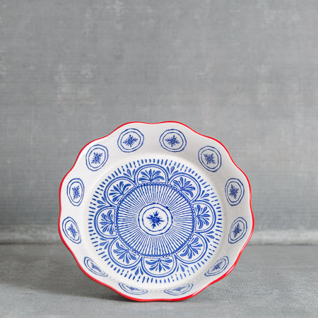 Handpainted Pie Dish - Blue and Red