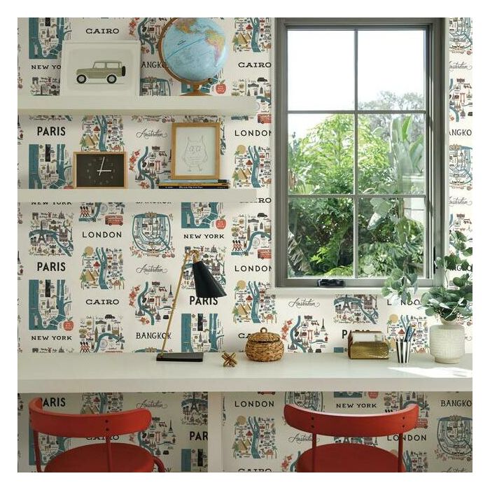Rifle Paper Co City Maps Peel & Stick Wallpaper - Blue & Red