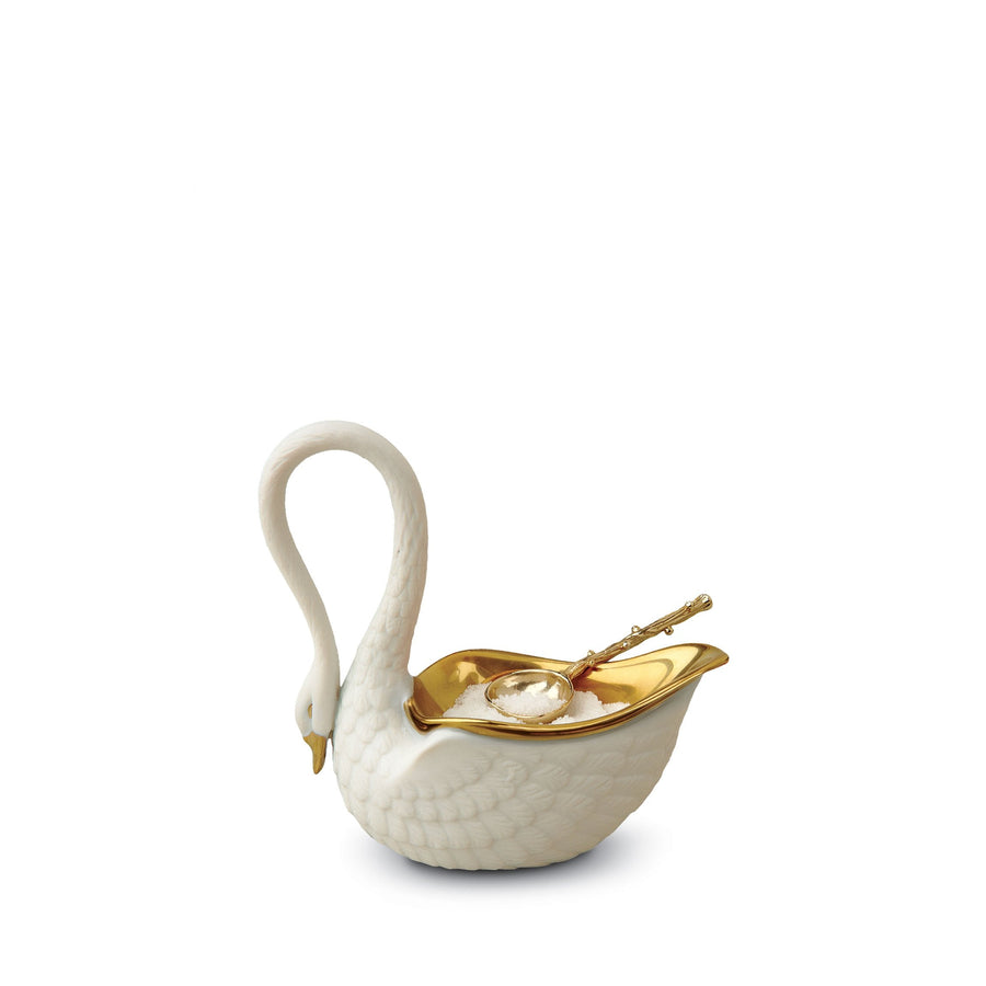 Swan Salt Cellar & Spoon - White